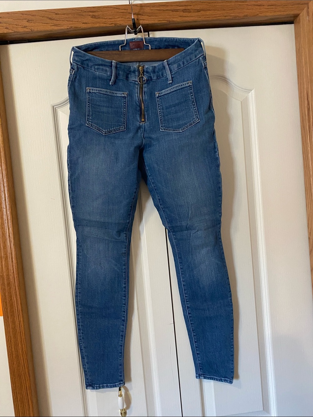 MOTHER Skinny Zip-Front Blue Denim Jeans